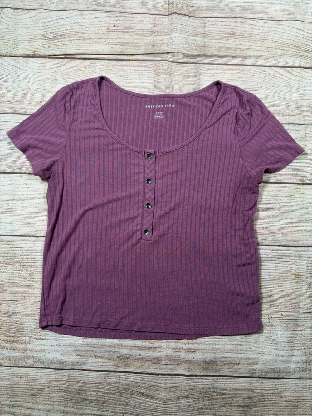 American Eagle Outfitters Purple Ribbed Henley Tee